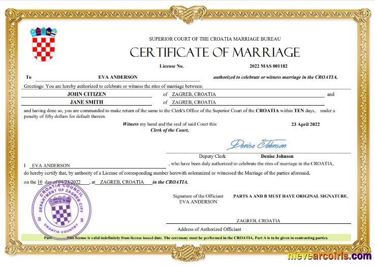Croatia marriage certificate